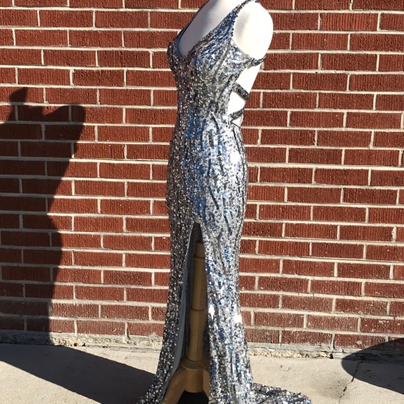 Precious Formals Silver Sequined Formal Gown - Picture 10 of 13